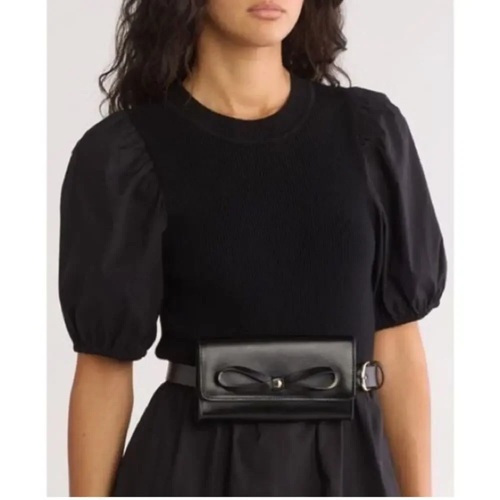 NWT - Kate Spade - leather black bow belt bag size L/XL.